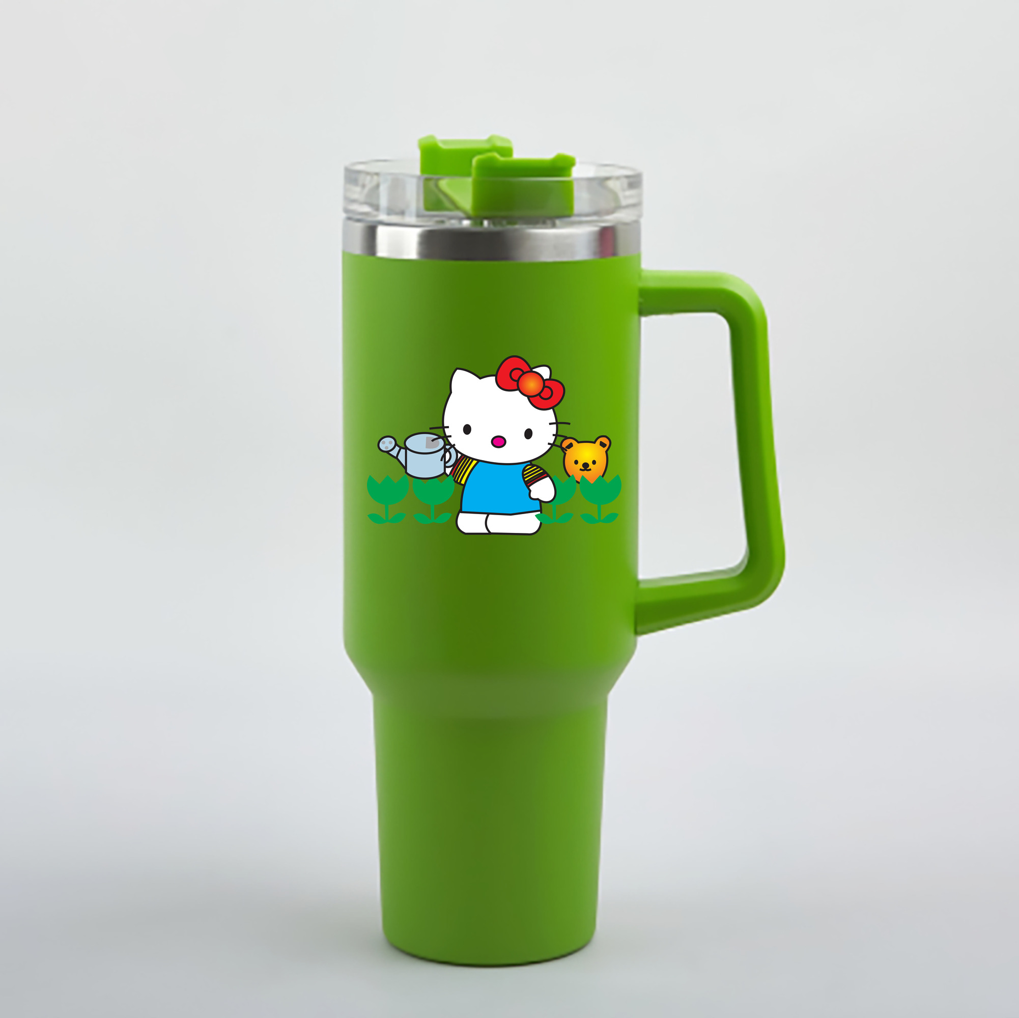 （画像用） Hello Kitty ハローキティ 1200mL車用タンブラー - クリスタルステッカー（プラスチックストロー付き）